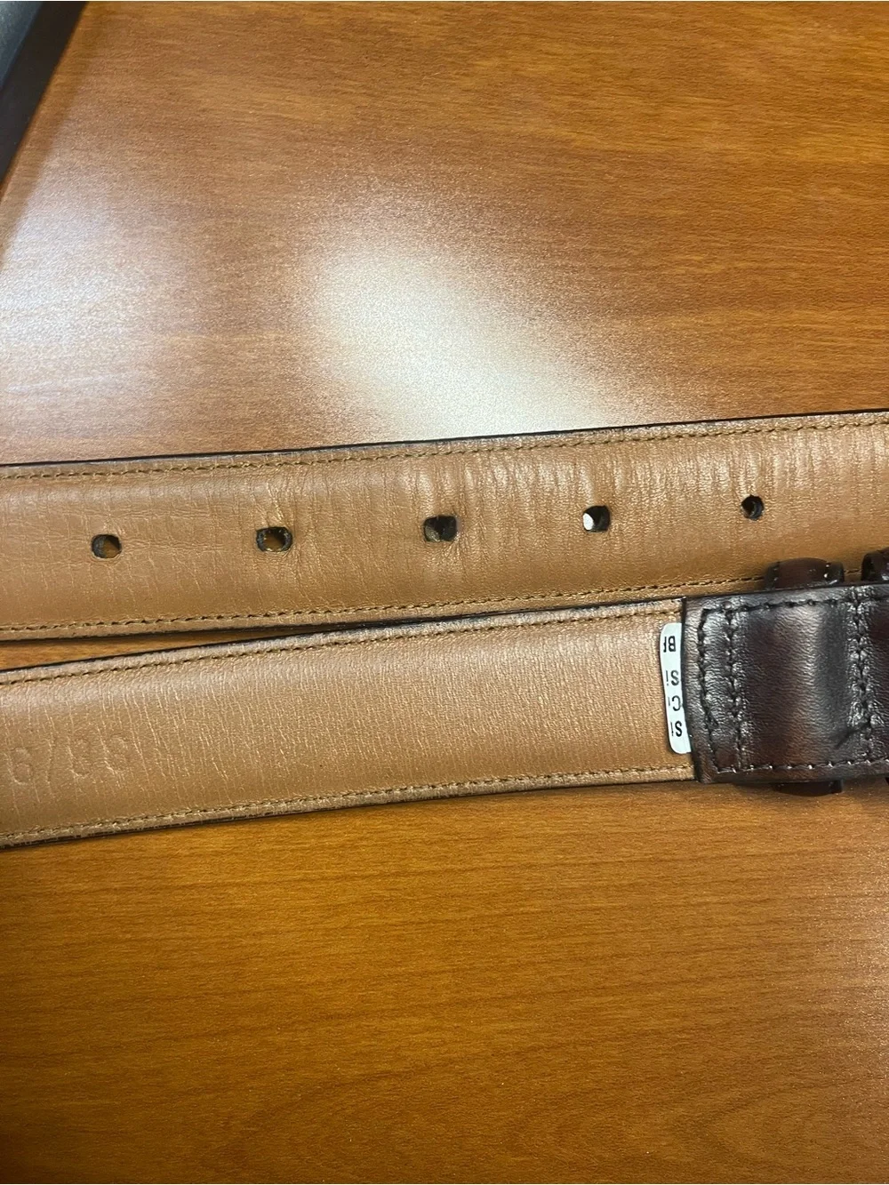 Allen Edmonds 38 burnished calf Cognac Leather Belt Brass Buckle handmade in USA